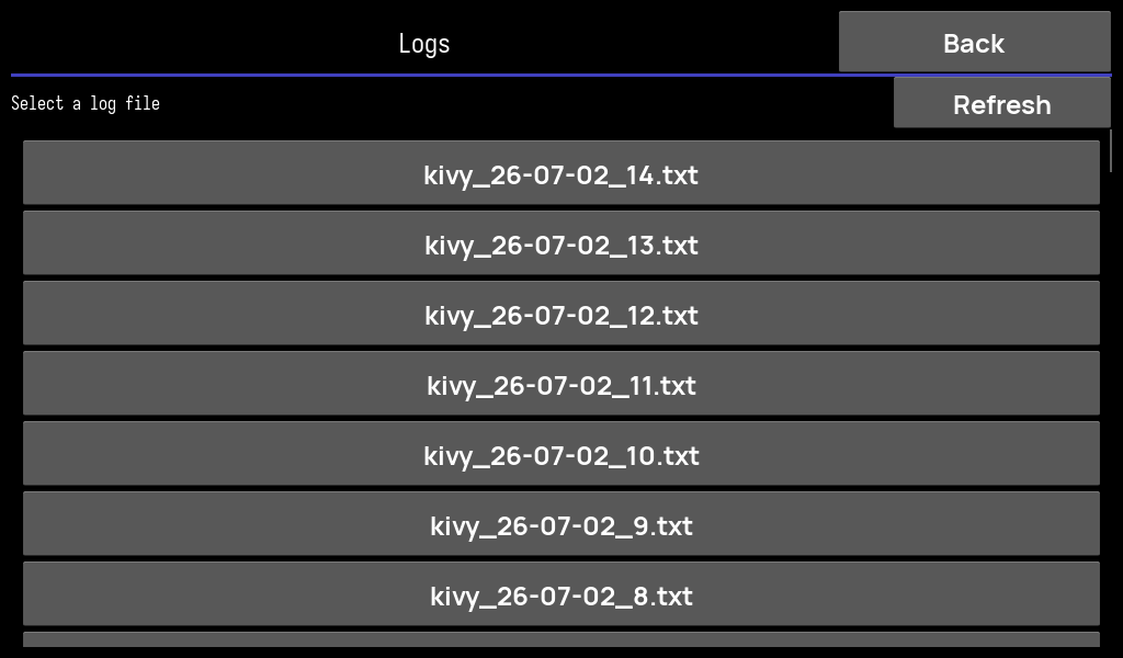 Logs screen