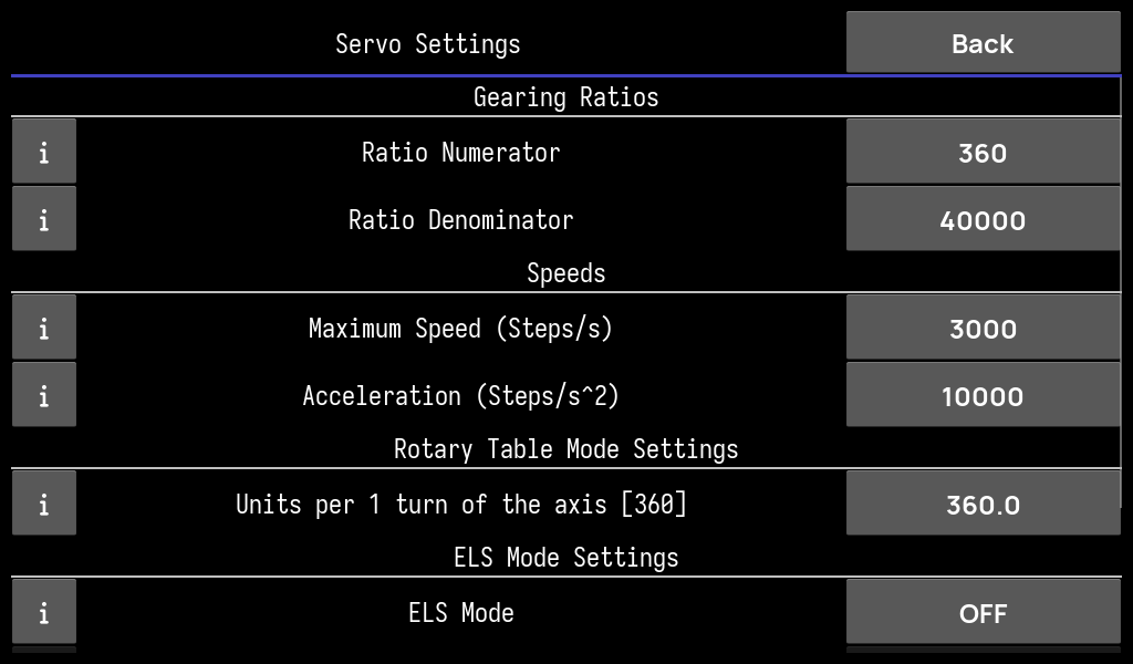 Servo settings