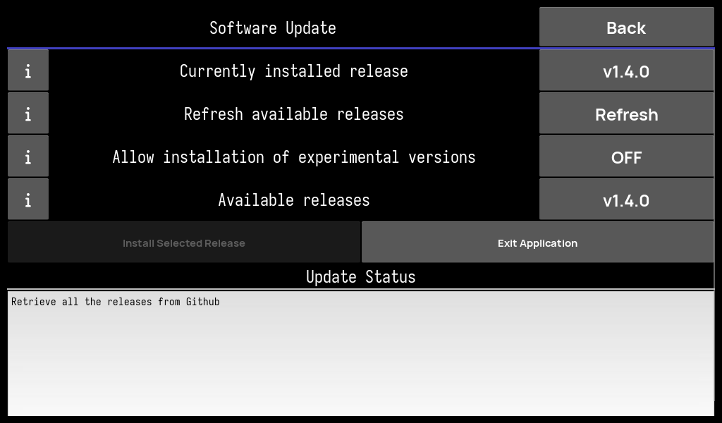 Software update screen